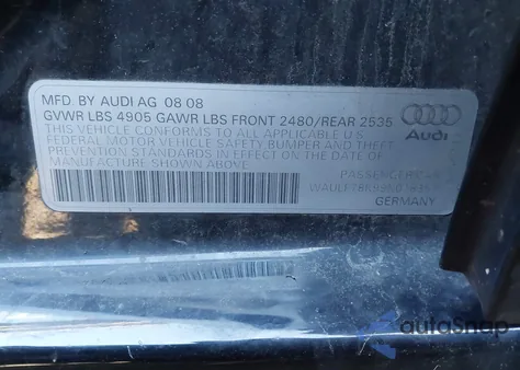 2009 Audi A4 2.0T Premium from USA, damaged, VIN WAULF78K99N018357